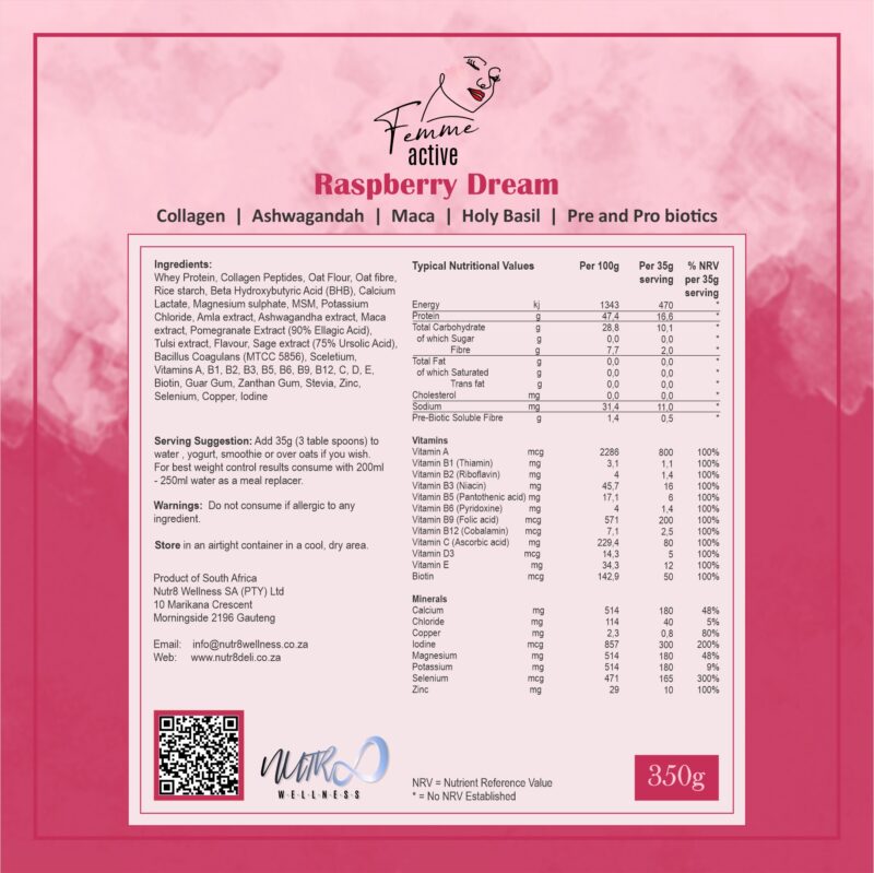 Femme Active Raspberry Dream Back Label