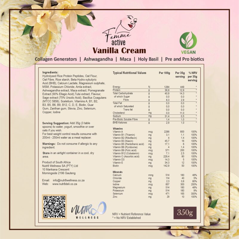 Femme Active Vanilla Cream Vegan Back Label